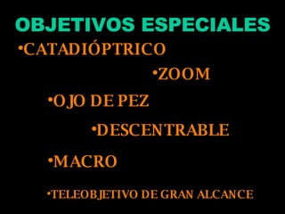 OBJETIVOS ESPECIALES CATADIÓPTRICO ZOOM OJO DE PEZ DESCENTRABLE MACRO TELEOBJETIVO DE GRAN ALCANCE 