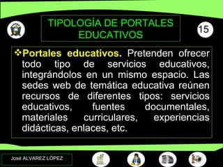 TIPOLOGÍA DE PORTALES EDUCATIVOS <ul><li>Portales educativos .  Pretenden ofrecer todo tipo de servicios educativos, integ...