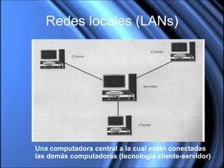 Redes   locales (LANs) Una computadora central a la cual están conectadas las demás computadoras (tecnología cliente-servidor) 