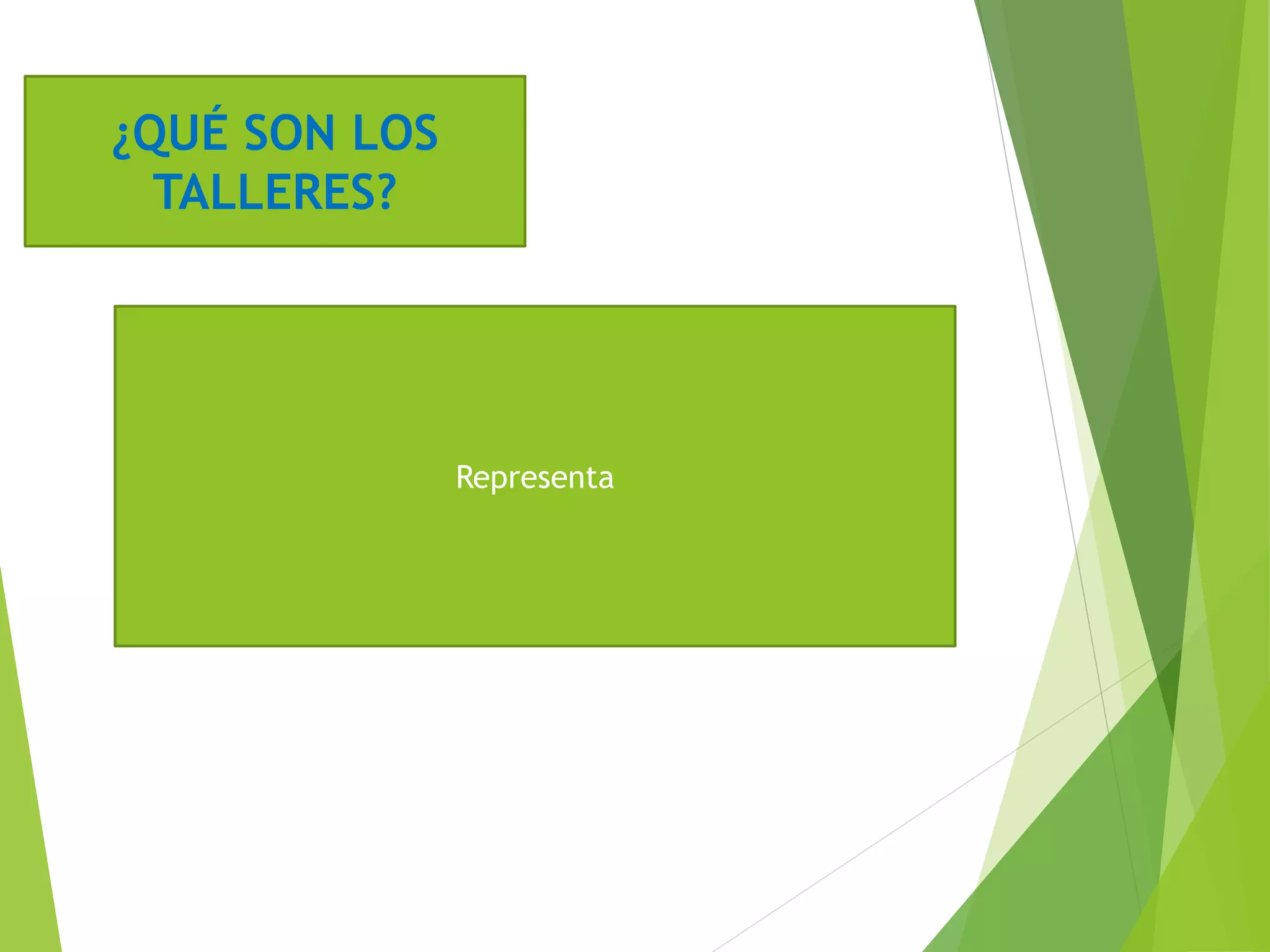 ¿QUÉ SON LOS
TALLERES?
Representa
 