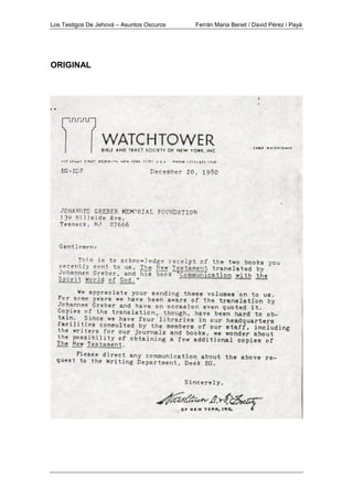 Los Testigos De Jehová – Asuntos Oscuros Ferrán Maria Benet / David Pérez i Payà
ORIGINAL
 