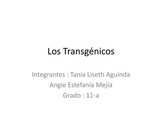 Los Transgénicos
Integrantes : Tania Liseth Aguinda
Angie Estefanía Mejía
Grado : 11-a
 