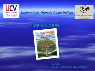 Universidad  Privada Cesar Vallejo LOS VALORES AUTORA LIC. DELIA DORALIZA DEZA ROMERO 
