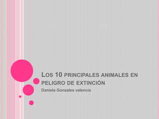 LOS 10 PRINCIPALES ANIMALES EN
PELIGRO DE EXTINCIÓN
Daniela Gonzales valencia
 