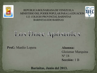 Alumna:
Gloismar Marquina
Nº 18
Sección: 1 B
Barinitas, Junio del 2013.
Prof.: Manlio Lopera
 