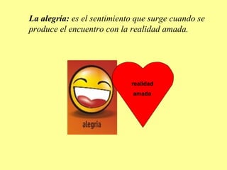 La alegría: es el sentimiento que surge cuando se
produce el encuentro con la realidad amada.
realidad
amada
 
