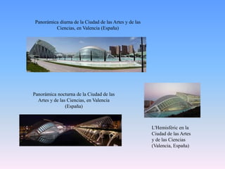 SANTIAGO CALATRAVASantiago Calatrava, (Benimámet, Valencia, 28 de julio de 1951) es un arquitecto y escultor español, quien 		además tiene estudios de ingeniería civil realizados en Zúrich. Santiago Calatrava nació en 1951 en 		la pedanía de Benimàmet de Valencia. Las familias de sus padres, por ambos lados, se dedicaban a 		la exportación de cítricos, lo cual les permitió conocer otros países de Europa. Según consta en la 		biografía de su página web, desde los ocho años estudió en la Escuela de Bellas Artes donde 		empezó formalmente su preparación como dibujante y pintor. Se interesaba por las grandes obras de 		los maestros clásicos y que deseaba ampliar su formación, se trasladó en 1975 a Zúrich, donde estudió durante cuatro años ingeniería civil en el Instituto Federal de Tecnología, en el cual se graduó con un doctorado en 1979.	En 2007 le fue concedido el Premio Nacional de Arquitectura.