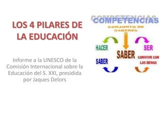 LOS 4 PILARES DE LA EDUCACIÓN,[object Object],Informe a la UNESCO de la Comisión Internacional sobre la Educación del S. XXI, presidida por Jaques Delors,[object Object]