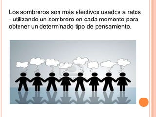 Los sombreros son más efectivos usados a ratos
- utilizando un sombrero en cada momento para
obtener un determinado tipo de pensamiento.

 