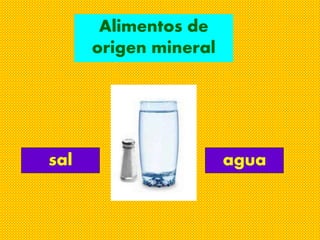 Alimentos de 
origen mineral 
sal agua 
