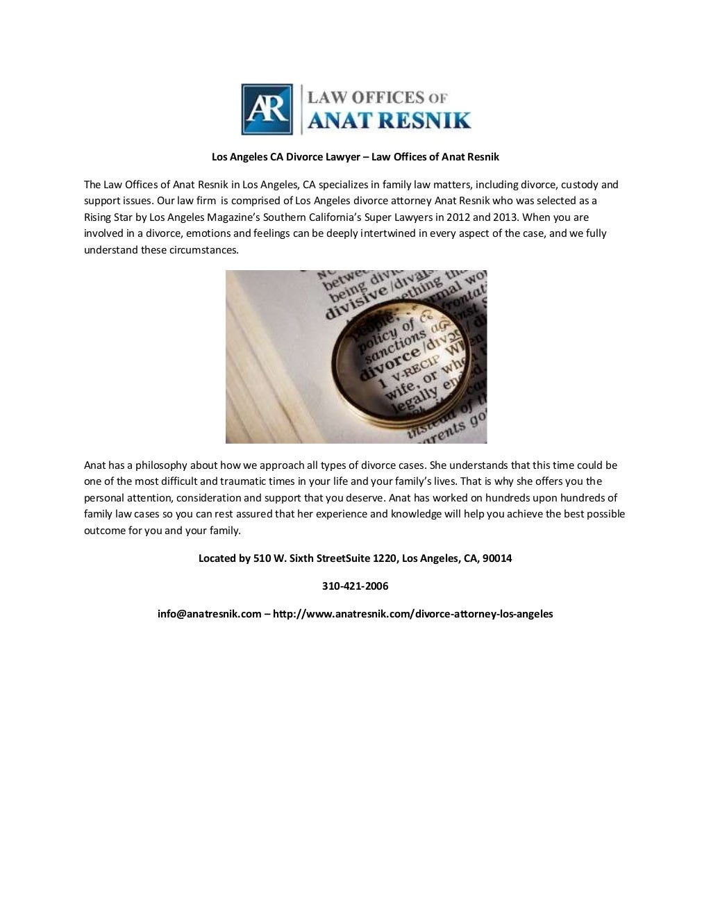 Los angeles ca divorce lawyer law offices of anat resnik