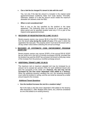 Los Angeles Rent Stabilization Handbook (Rent Control) | PDF