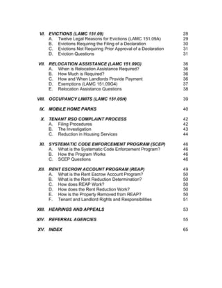 Los Angeles Rent Stabilization Handbook (Rent Control) | PDF