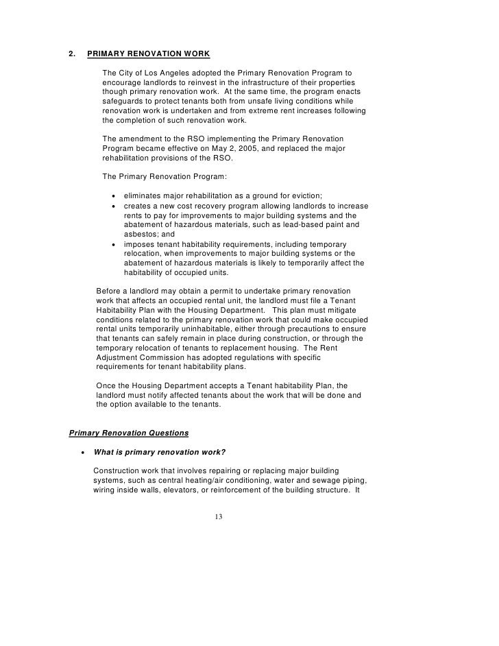 los angeles rent stabilization handbook rent control landlord repair notice to tenant