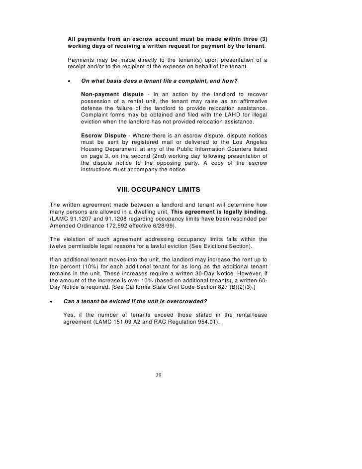 los angeles rent stabilization handbook rent control raise the rent letter