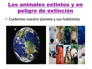 Los animales extintos y en
    peligro de extinción
• Cuidemos nuestro planeta y sus habitantes
 