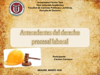 Participante:
Carmen Carrasco
ARAURE, MARZO 2020
Universidad Fermín Toro
Vice rectorado Académico
Facultad de Ciencias Políticas y Jurídicas
Escuela de Derecho
 
