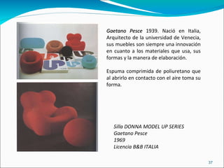 Silla DONNA MODEL UP SERIES Gaetano Pesce 1969 Licencia B&B ITALIA Gaetano Pesce  1939. Nació en Italia, Arquitecto de la universidad de Venecia, sus muebles son siempre una innovación en cuanto a los materiales que usa, sus formas y la manera de elaboración. Espuma comprimida de poliuretano que al abrirlo en contacto con el aire toma su forma. 