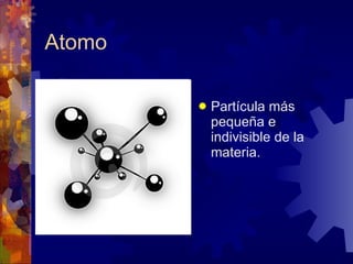 Atomo Partícula más pequeña e indivisible de la materia.