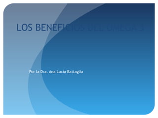 LOS BENEFICIOS DEL OMEGA 3



  Por la Dra. Ana Lucía Battaglia
 
