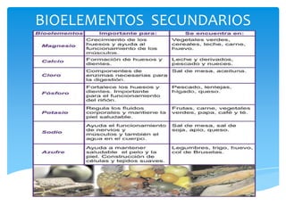 BIOELEMENTOS SECUNDARIOS

 