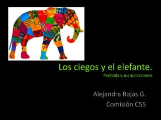 Los ciegos y el elefante.
            Parábola y sus aplicaciones



         Alejandra Rojas G.
              Comisión C55
 