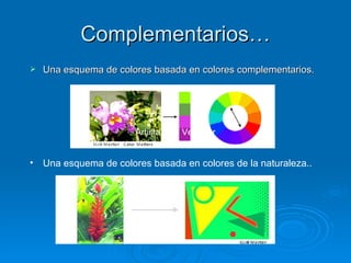 Complementarios…
   Una esquema de colores basada en colores complementarios.




                       Artista: Jan Vermeer


• Una esquema de colores basada en colores de la naturaleza..
 
