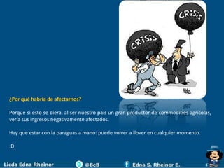 ¿Por qué habría de afectarnos?

Porque si esto se diera, al ser nuestro país un gran productor de commodities agrícolas,
vería sus ingresos negativamente afectados.

Hay que estar con la paraguas a mano: puede volver a llover en cualquier momento.

:D
 