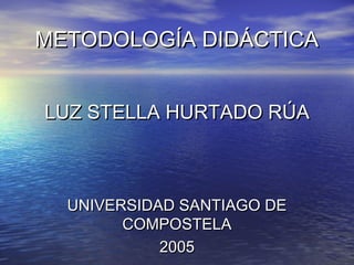 METODOLOGÍA DIDÁCTICAMETODOLOGÍA DIDÁCTICA
LUZ STELLA HURTADO RÚALUZ STELLA HURTADO RÚA
UNIVERSIDAD SANTIAGO DEUNIVERSIDAD SANTIAGO DE
COMPOSTELACOMPOSTELA
20052005
 
