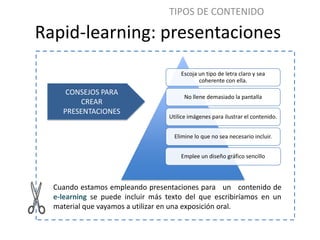 TIPOS DE CONTENIDO

Rapid-learning: presentaciones
                                       Escoja un tipo de letra claro y ...