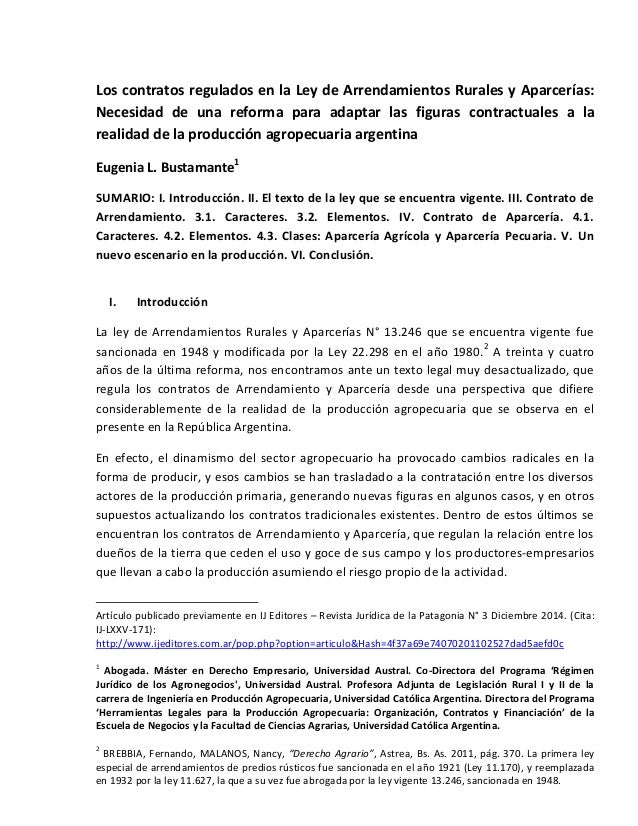 Los contratos en la Ley de Arrendamientos Rurales y Aparcerías Los contratos en la Ley de Arrendamientos Rurales y Aparcerías