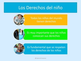 Los Derechos del niño
      Todos los niños del mundo
          tienen derechos


    Es muy importante que los niños
        conozcan sus derechos


    Es fundamental que se respeten
        los derechos de los niños

          @Cajita de Sorpresa
 