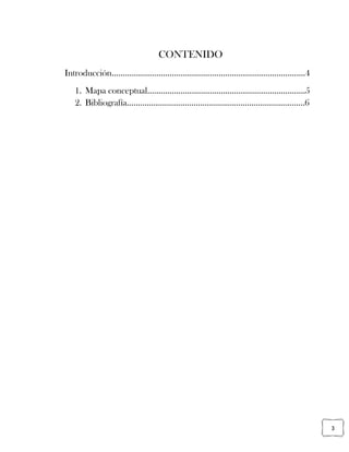 3
CONTENIDO
Introducción……………………………………………………………………………4
1. Mapa conceptual……………………………………………………………..5
2. Bibliografía……………………………………………………………………..6
 