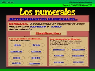 VIII - Unidad:
Tema: LOS DETERMINANTES
I.E.P «Nuestra Señora de Guadalupe»
 