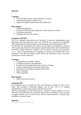 Los diferentes lenguajes de programación para la web