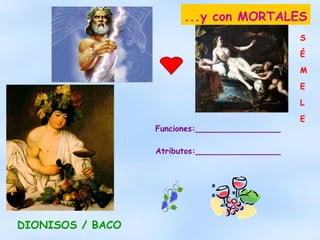 S É M E L E ...y con MORTALES DIONISOS / BACO Funciones:_________________ Atributos:_________________ 