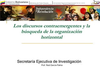 Los discursos contraemergentes y la búsqueda de la organización horizontal Secretaría Ejecutiva de Investigación Prof. Raúl García Palma 