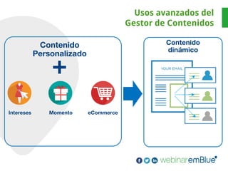Contenido
dinámico
Contenido
Personalizado
+
Intereses Momento eCommerce
Usos avanzados del
Gestor de Contenidos
 