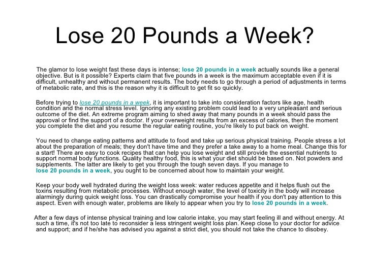 how can you lose 20 pounds in a week