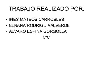 TRABAJO REALIZADO POR:
• INES MATEOS CARROBLES
• ELNANA RODRIGO VALVERDE
• ALVARO ESPINA GORGOLLA
5ºC