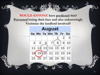 26
WOULD ANYONE have predicted this?
Prevented losing their face and also unknowingly
Victimise the landlord involved?
 