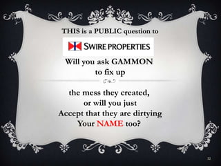 32
THIS is a PUBLIC question to
Will you ask GAMMON
to fix up
the mess they created,
or will you just
Accept that they are dirtying
Your NAME too?
 