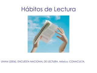 Hábitos de Lectura UNAM (2006). ENCUESTA NACIONAL DE LECTURA. México: CONACULTA. 
