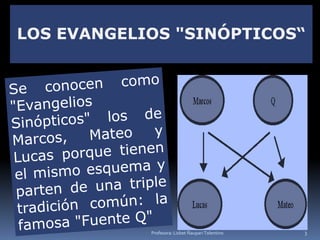 LOS EVANGELIOS "SINÓPTICOS“<br />Se conocen como "Evangelios Sinópticos" los de Marcos, Mateo y Lucas porque tienen el mis...
