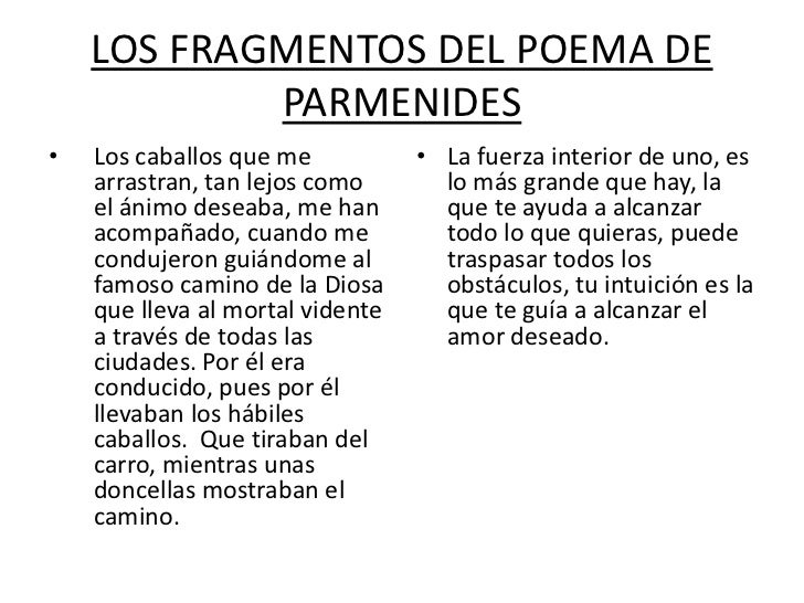 Los fragmentos del poema de parmenides Los fragmentos del poema de parmenides