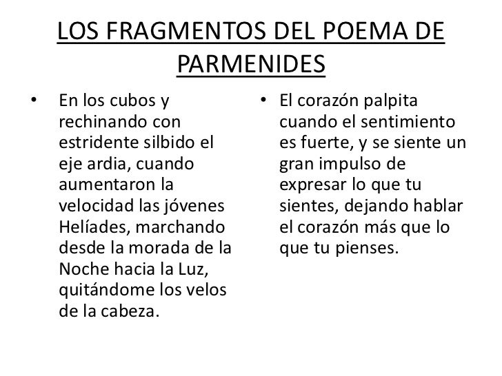 Los fragmentos del poema de parmenides