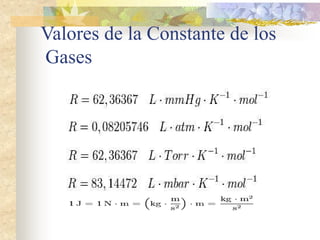 Valores de la Constante de los
Gases
 