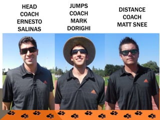 HEAD
COACH
ERNESTO
SALINAS
JUMPS
COACH
MARK
DORIGHI
DISTANCE
COACH
MATT SNEE
