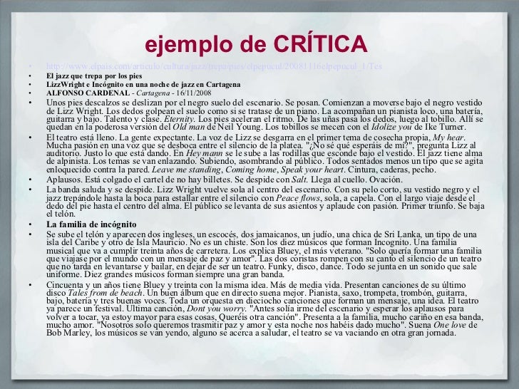 Ejemplo De Una Crítica De Un Texto