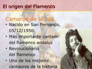 Camarón de la Isla Nacido en San Fernando, 05/12/1950 Más importante cantaor  del flamenco andaluz Revolucionario  del flamenco Uno de los mejores  cantaores de la historia 